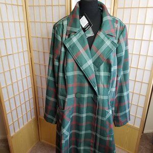 MODCLOTH COLLECTIF GREEN RED CHECK FIT N FLARE WINTER LONG COAT SZ 30 UK 26US